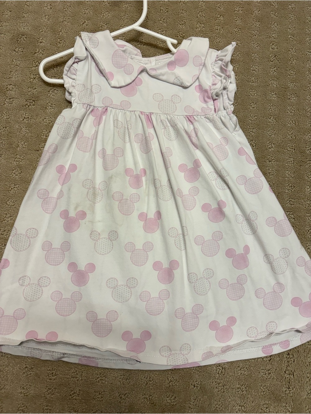 Girls' Pink and white Mickey Mouse Sleeveless Cotton Dress